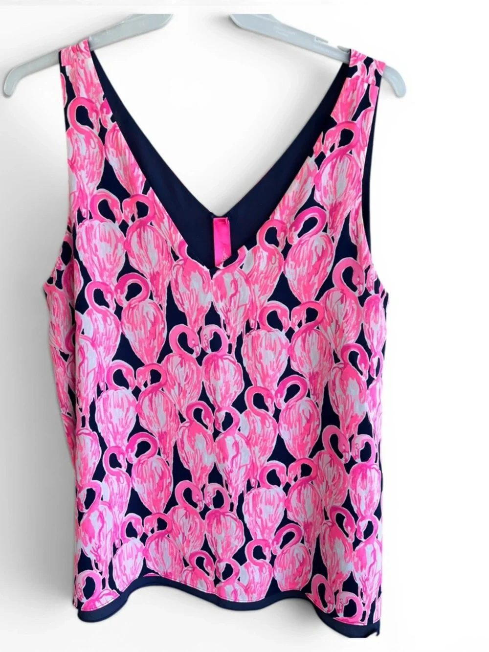 Lilly Pulitzer Navy and Hot Pink Flamingo Print Sleeveless Top - Picture 2 of 5